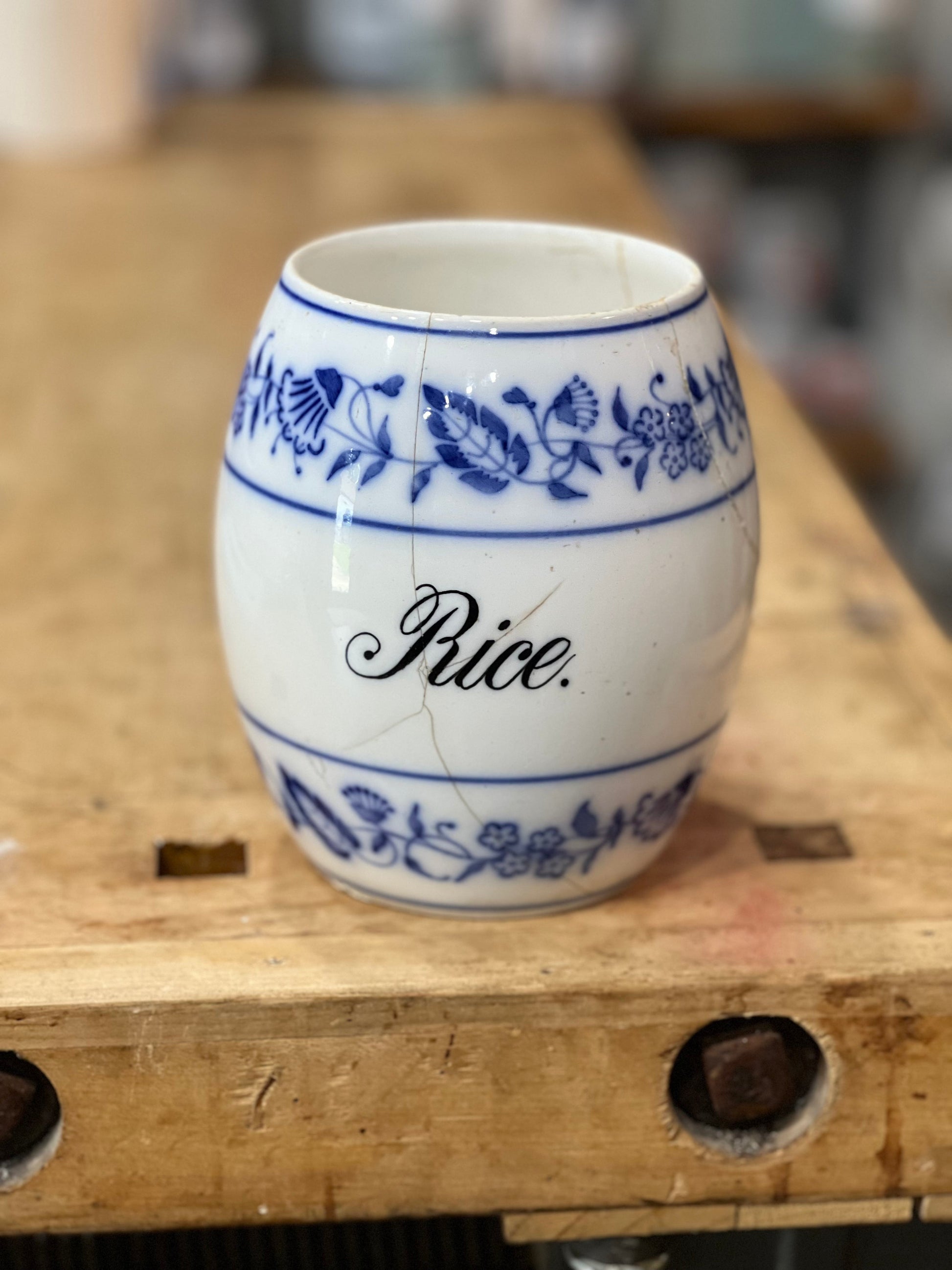 European Blue Floral Ceramic Rice Storage Jar Orlando Estate Auction