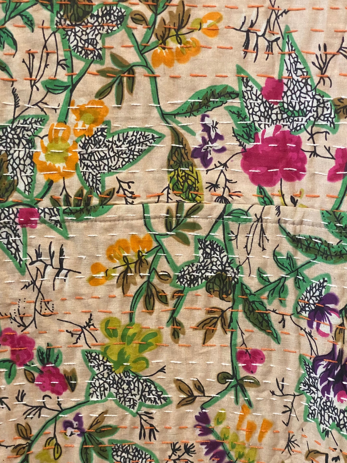 Handmade Indian Kantha Reversible Quilt Toffee English Garden King