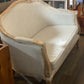 White Distressed Upholstered Settee