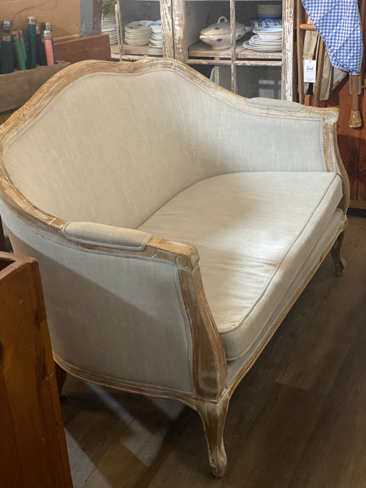White Distressed Upholstered Settee