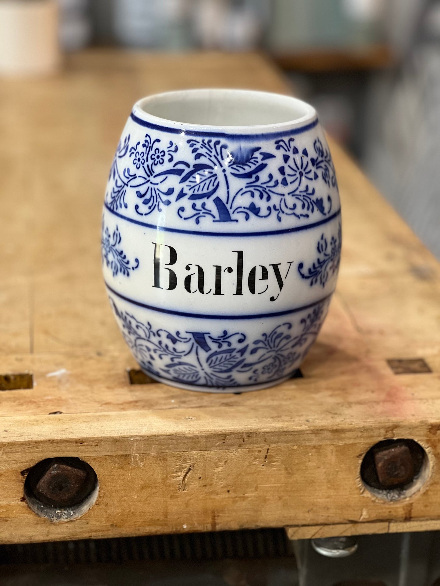 European Blue Floral Ceramic Barley Storage Jar Orlando Estate Auction