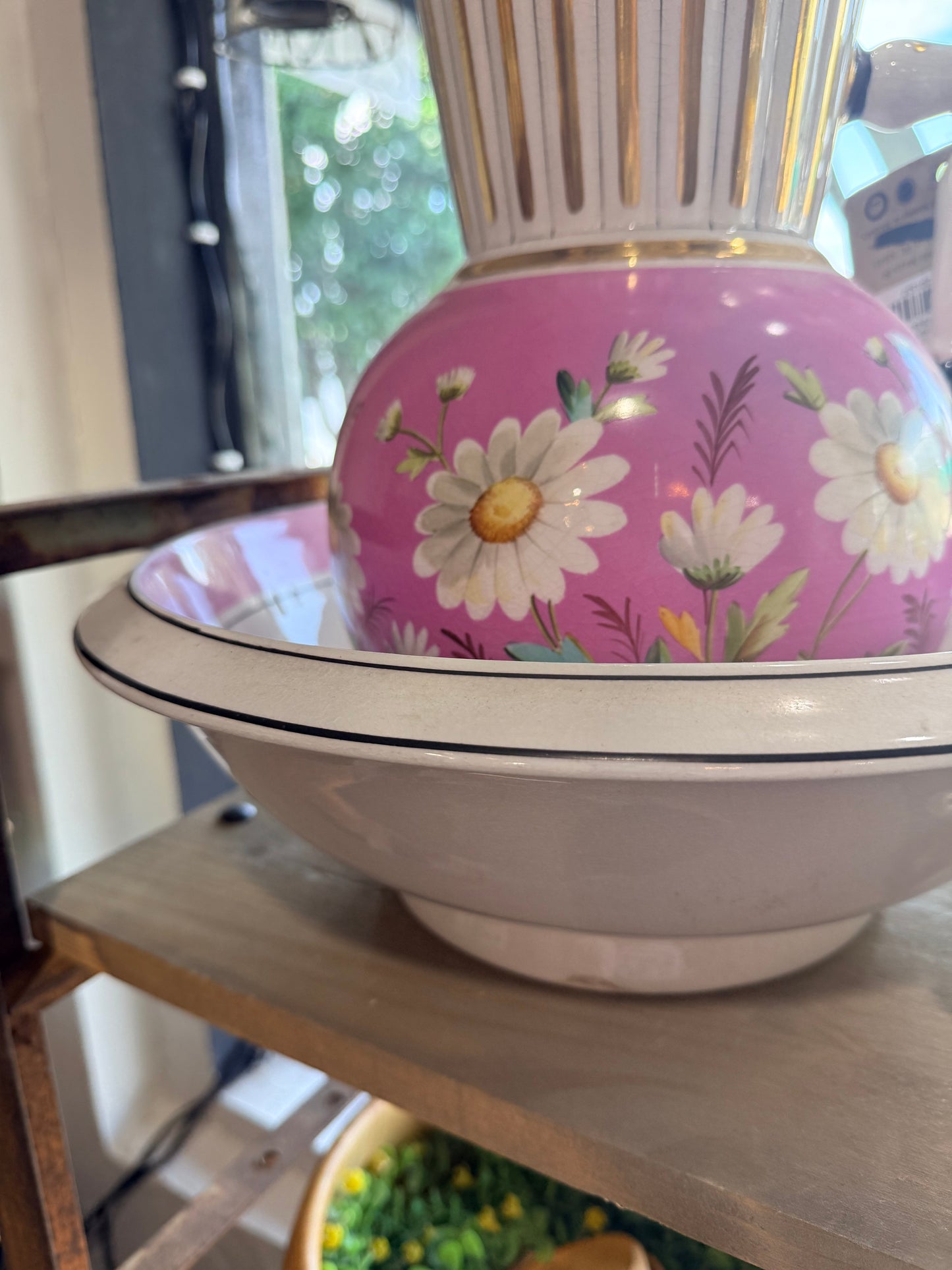 Pitcher Bowl Set Pink Teal Lawleys Norfolk Stoke Pottery Wilkinson England LTD 300 L