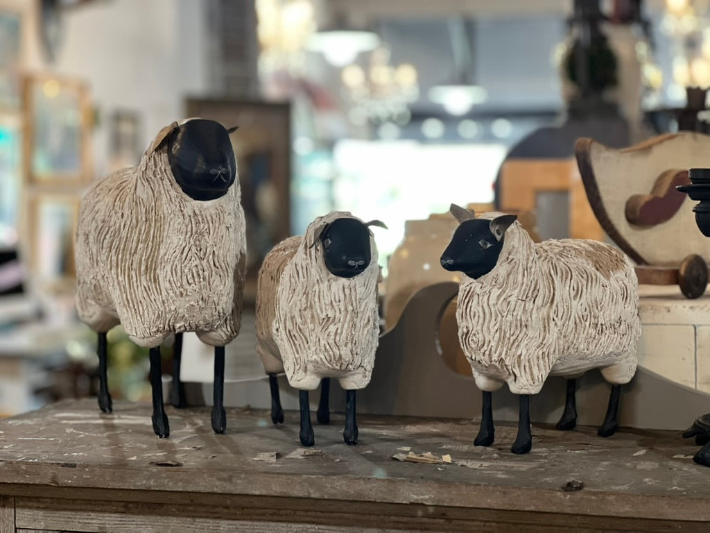 Set Of Three Artisan Carved Fleece Sheeps The Mustard Seed Collection