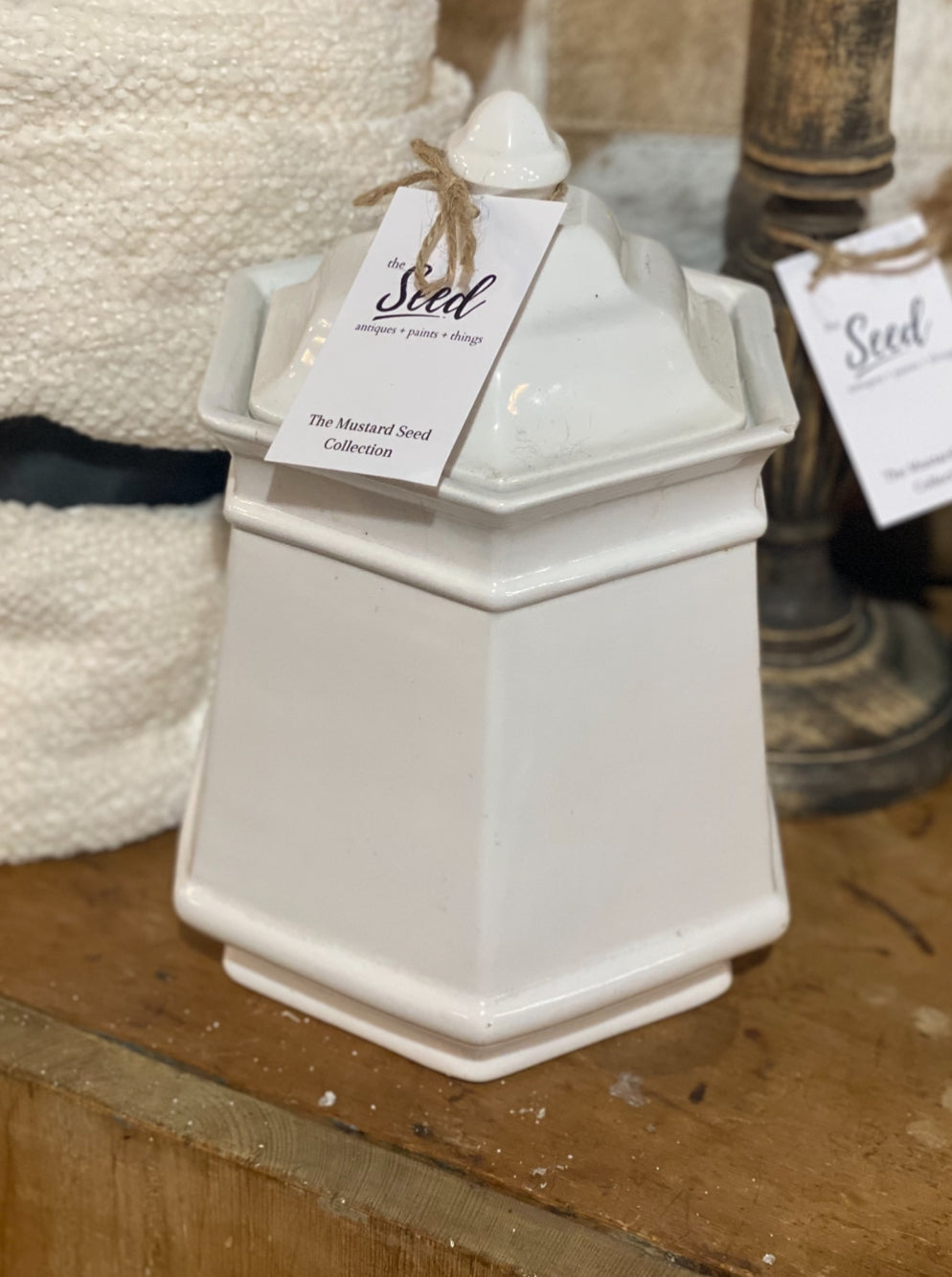 Vintage Canister with Jenga Pieces