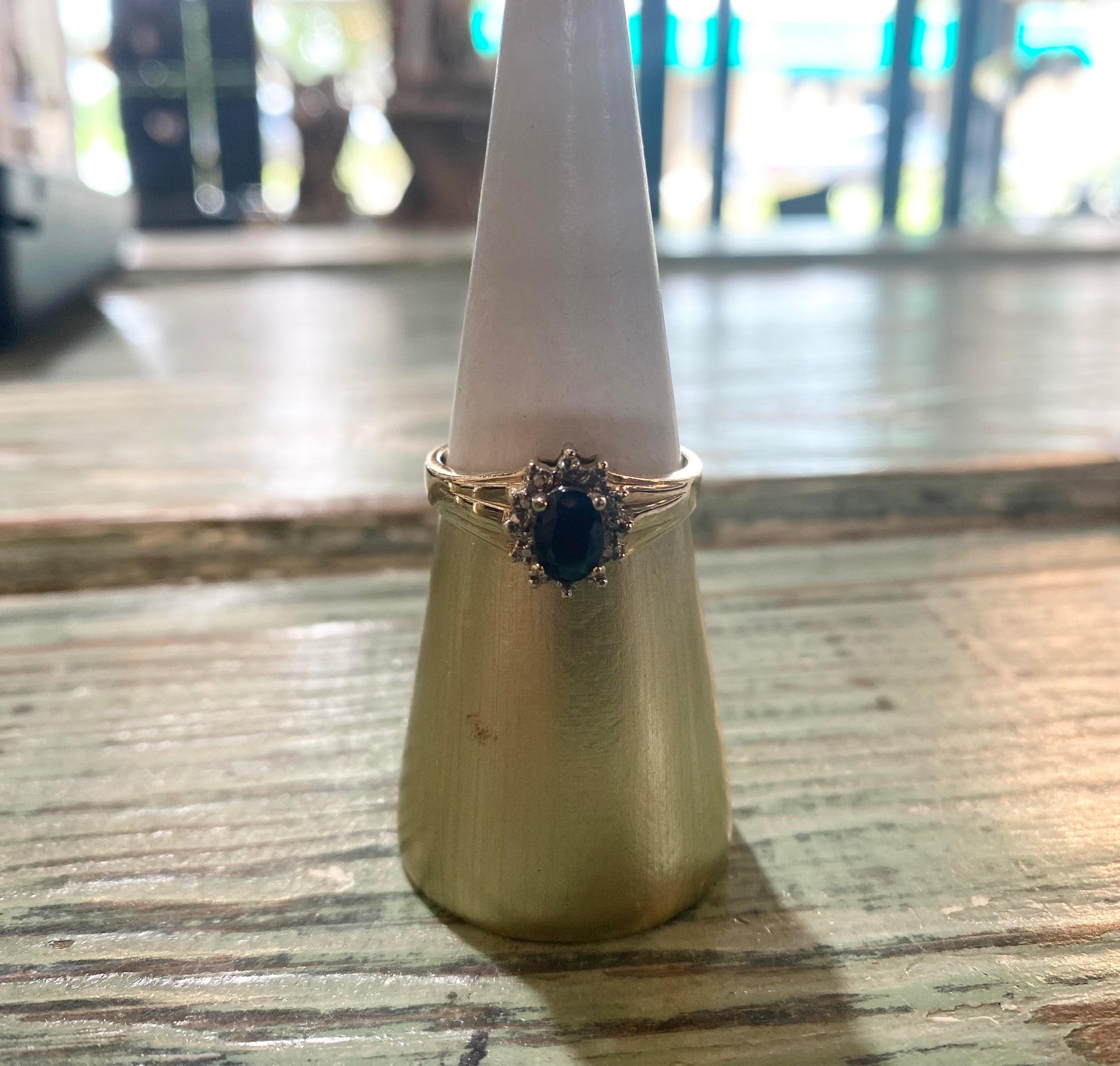 Gold over Sterling W/ crushed diamonds and dark stone