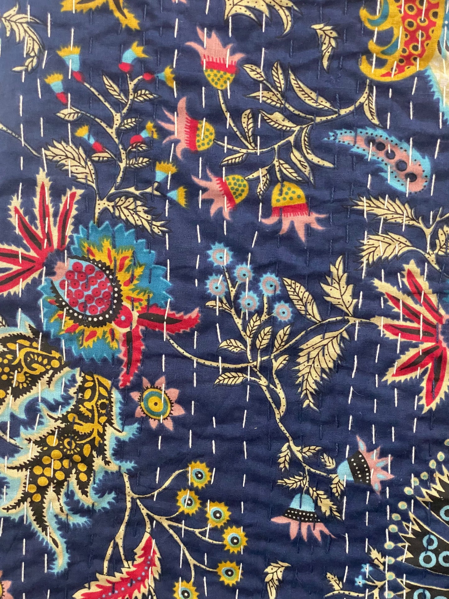 Handmade Indian Kantha Reversible Quilt Black Tea Garden King