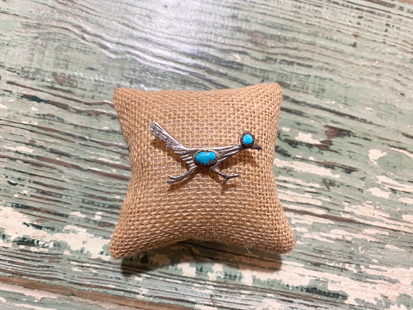 Vintage Sterling Running Road Runner with Turquoise Pin/brooch