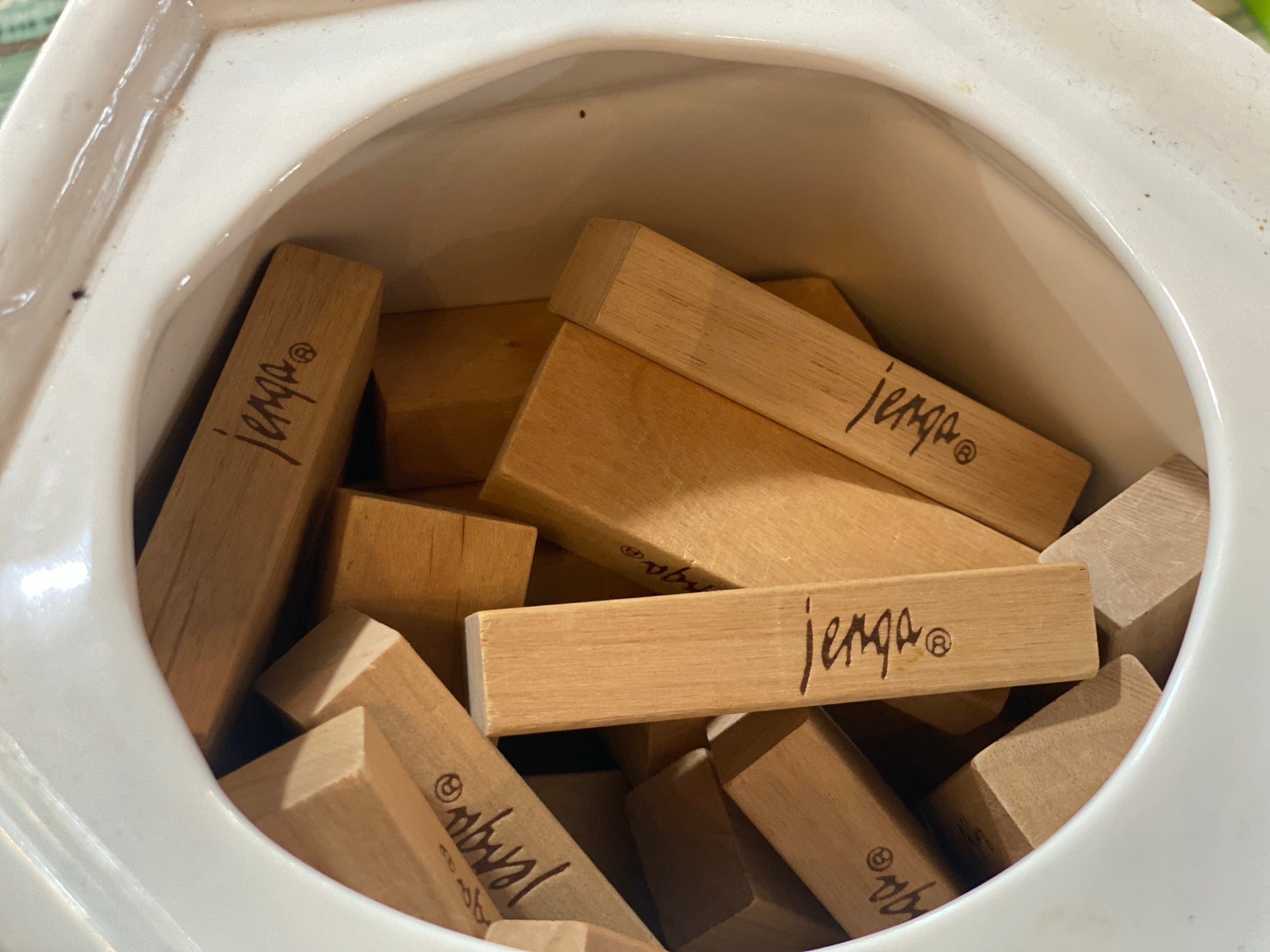 Vintage Canister with Jenga Pieces