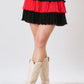 Color Block Pleated Skirt- Red/Black Fantastic Fawn