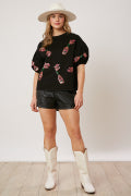Sequin Champagne Bottle Puff Sleeve Top Fantastic Fawn