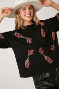 Sequin Champagne Bottle Puff Sleeve Top Fantastic Fawn