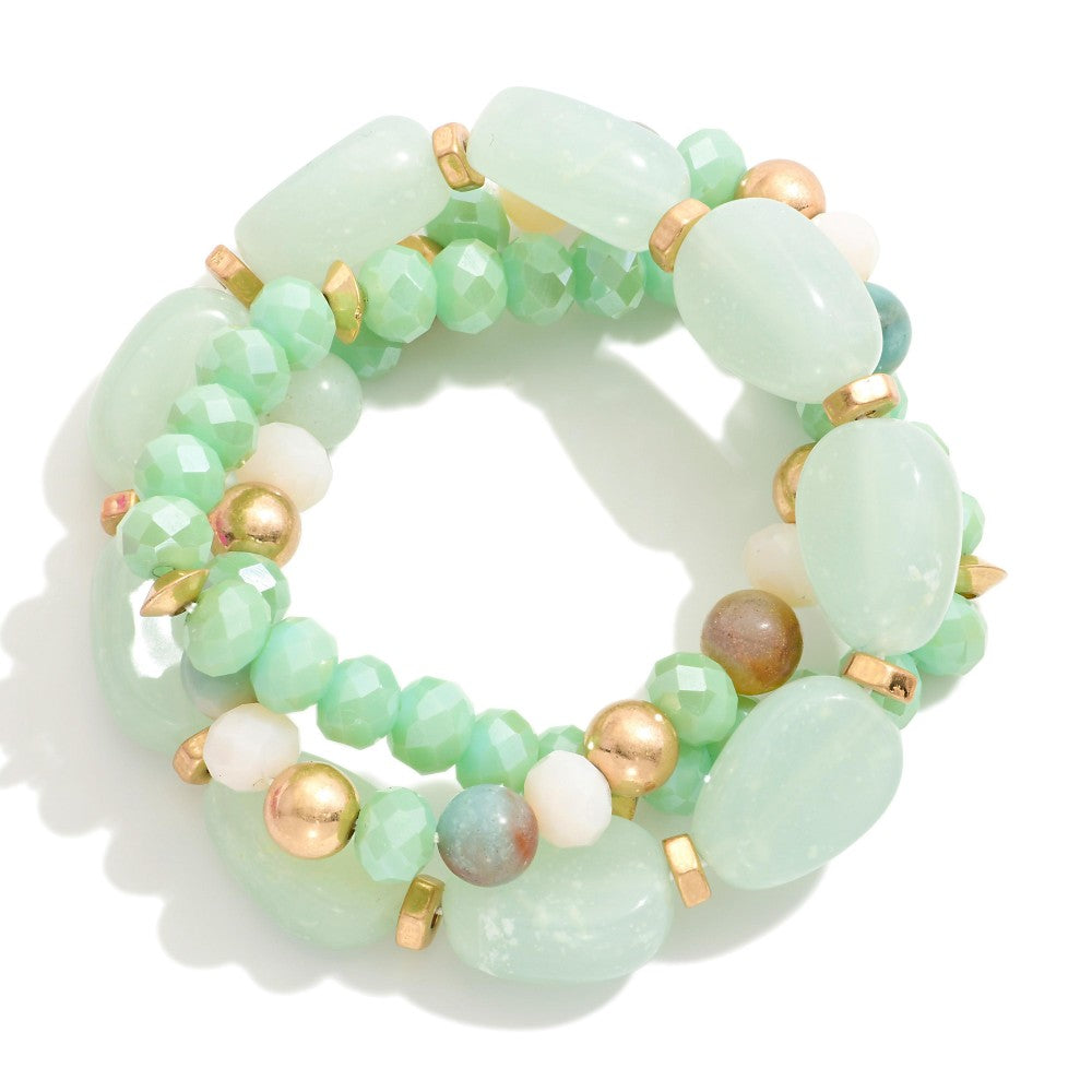 Set of Three Beaded Stretch Bracelets Featuring Chunky Natural Stone Beads