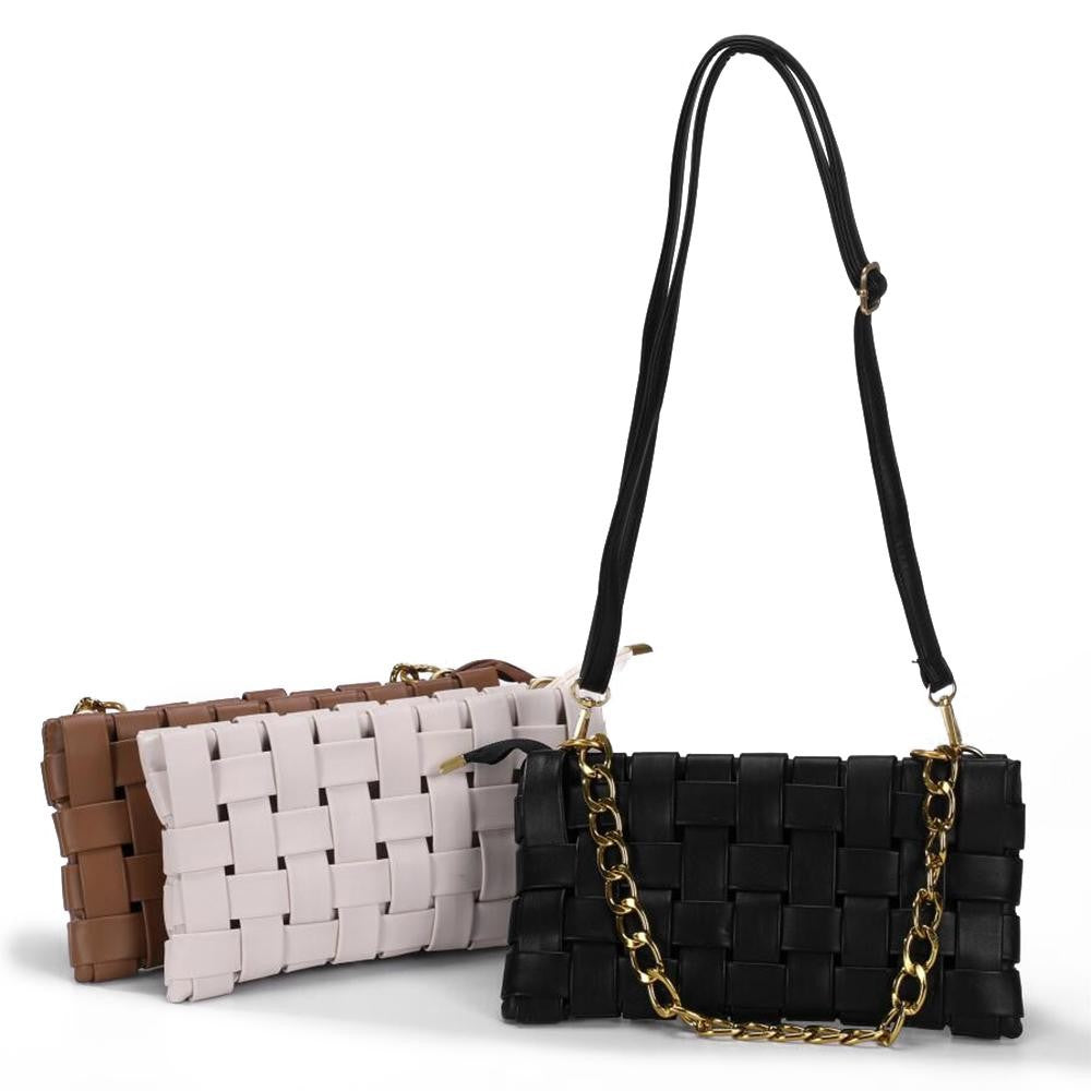 Basket Weave Vegan Leather Crossbody Bag