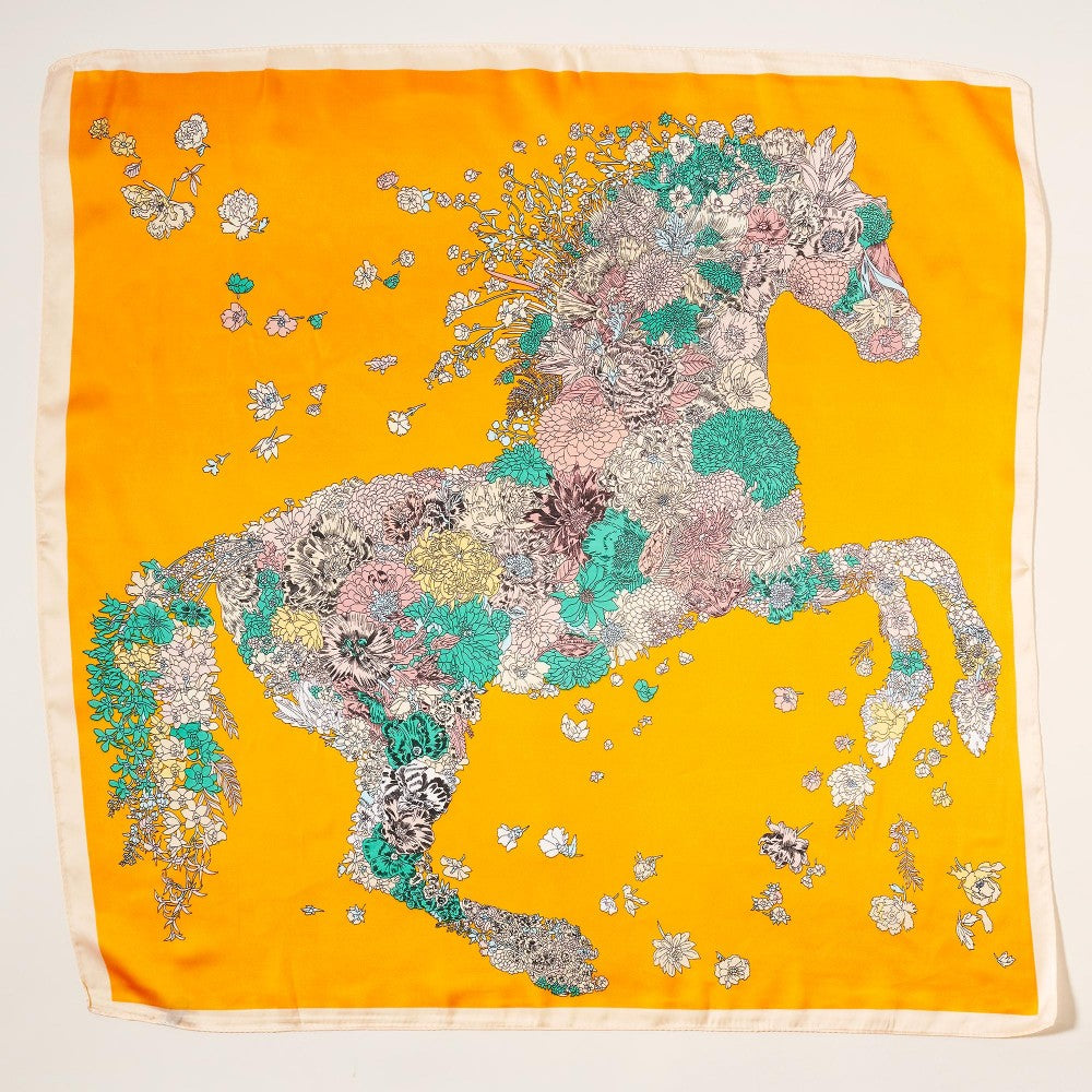 Floral Horse Print Scarf Bandana Orange Orange