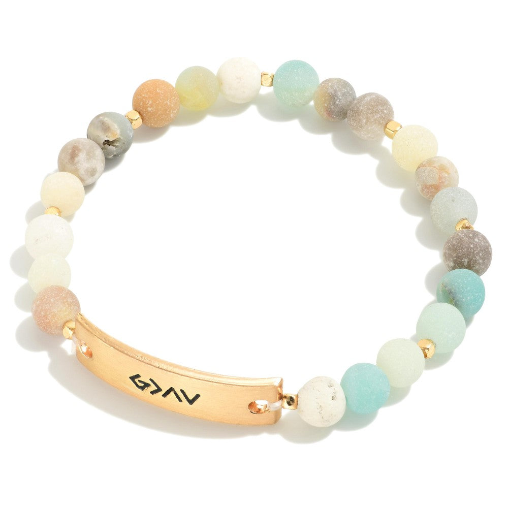 God is Greater Than the Highs and the Lows Pendant Natural Stone Beaded Stretch Bracelet Amazonite