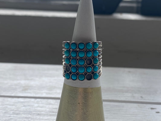Sterling Turquoise Ring W/ Four Beaded Strands