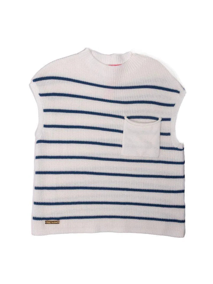Breeze Pocket White w/Navy Stripes Blue Sweater Top