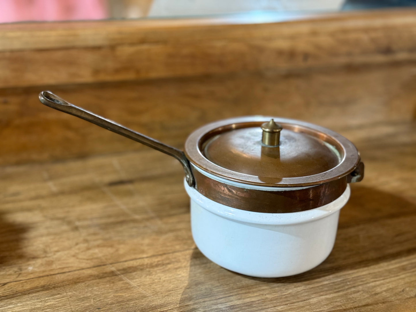 Vintage Copper and Ceramic Double Broiler Insert with Lid