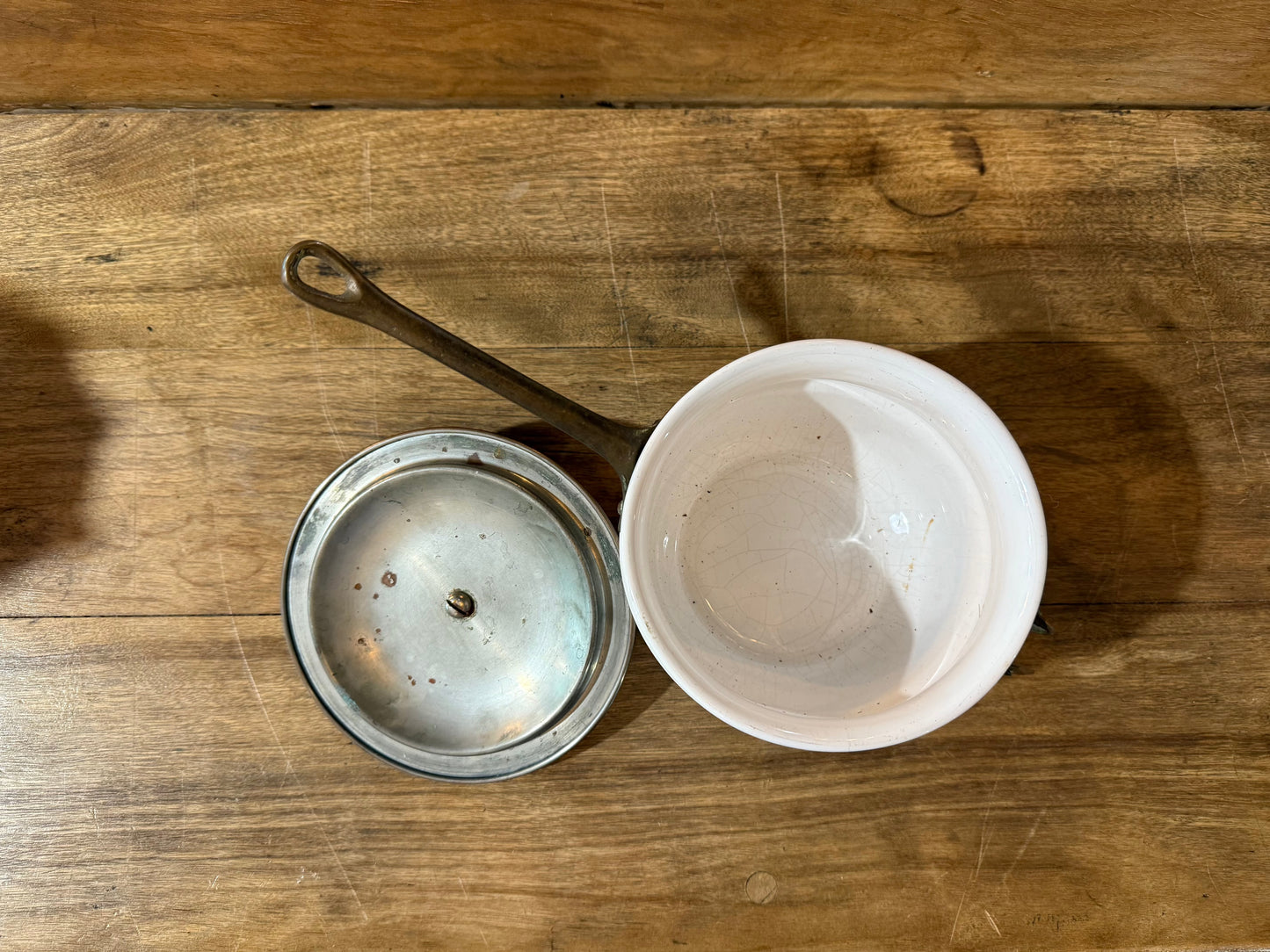 Vintage Copper and Ceramic Double Broiler Insert with Lid