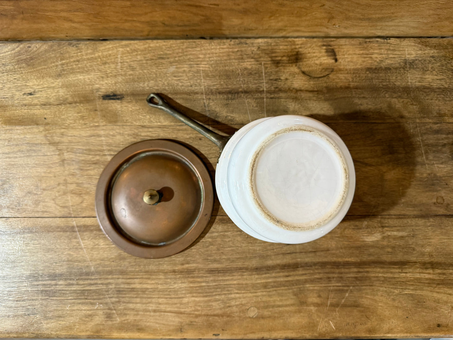 Vintage Copper and Ceramic Double Broiler Insert with Lid