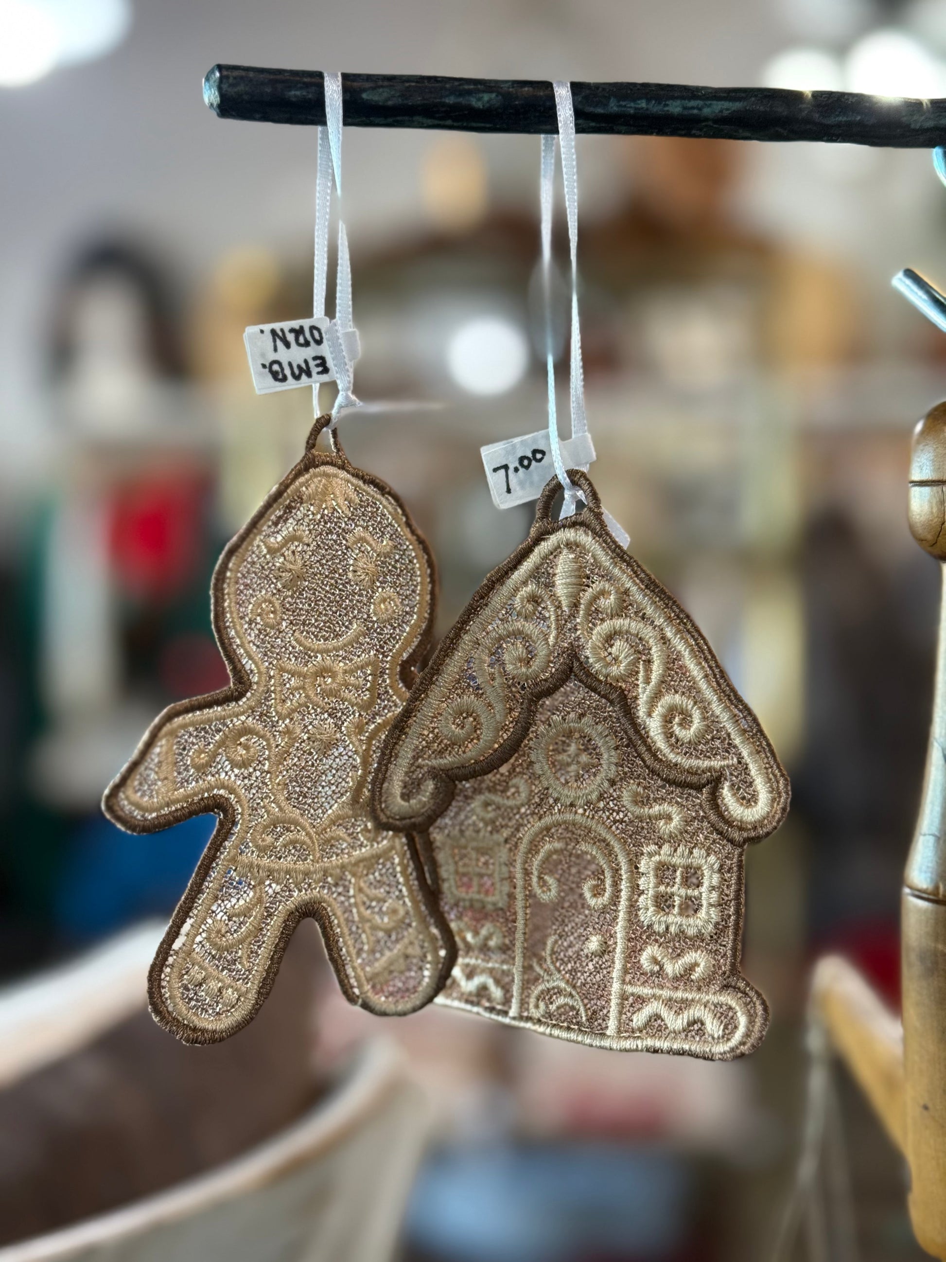 Embroidered Ornament Gingerbread Man or House