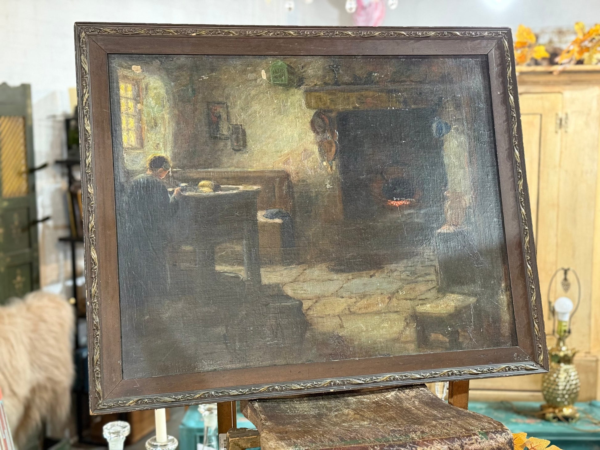 Art, Worker at Desk with Fireplace