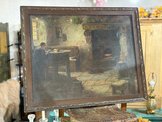 Art, Worker at Desk with Fireplace