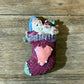 Brooch/Pin Pink Stocking with Santa & Snowmen
