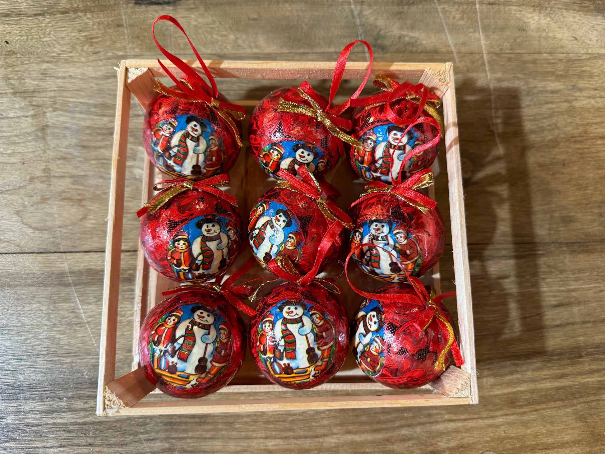 Set of 9 Vintage Red Foil Decoupage Ornaments