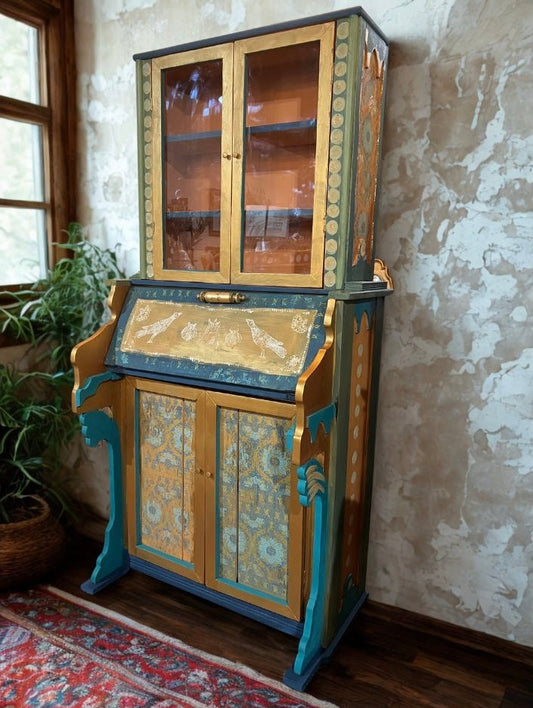 Custom Hand Painted & Handmade Vintage Pine Secretary