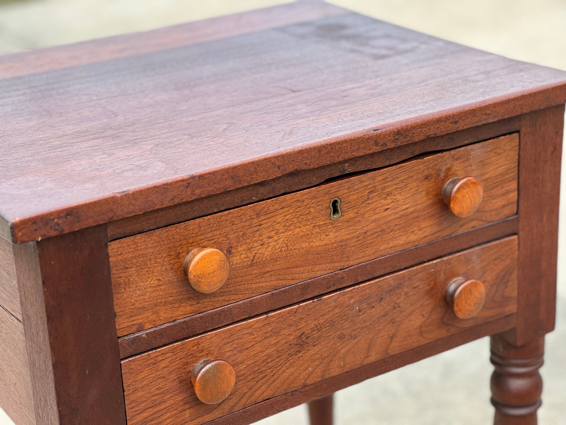 Antique Walnut Double Drawer Side Table