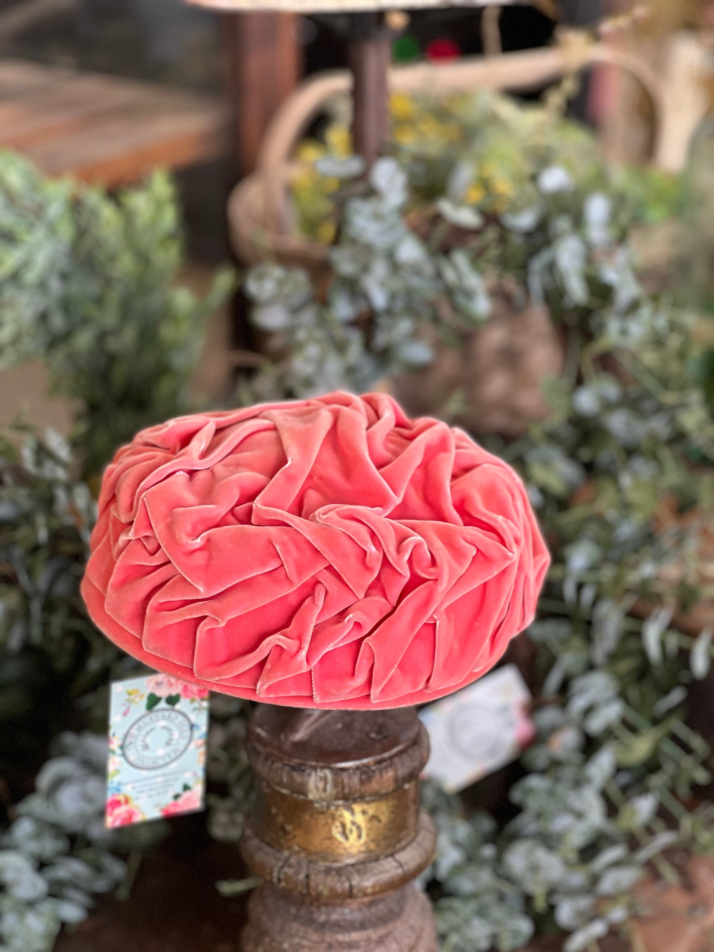 Vintage Coral Pink Velvet Turban Hat