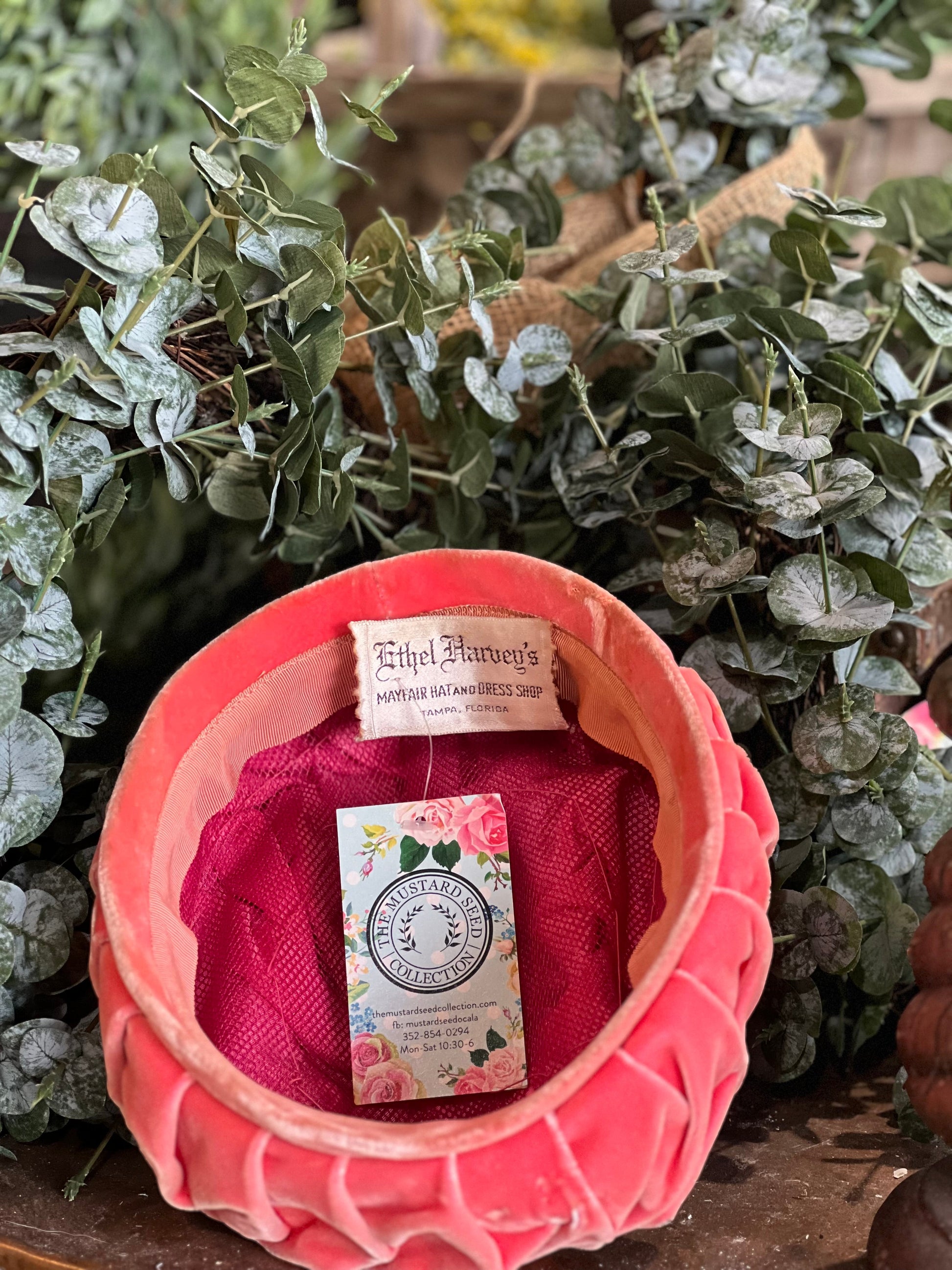 Vintage Coral Pink Velvet Turban Hat