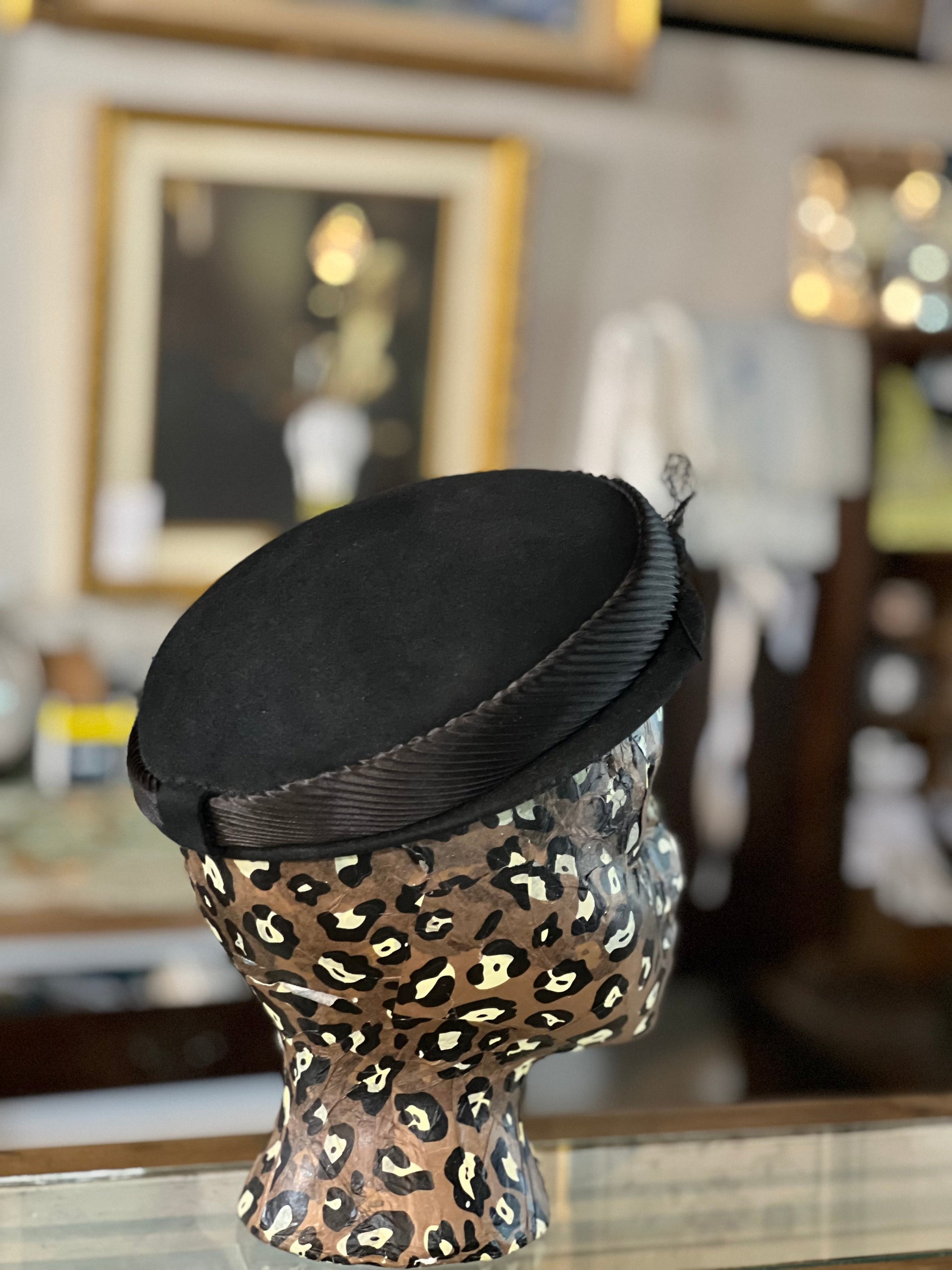 Vintage Velvet Black Pillbox Hat
