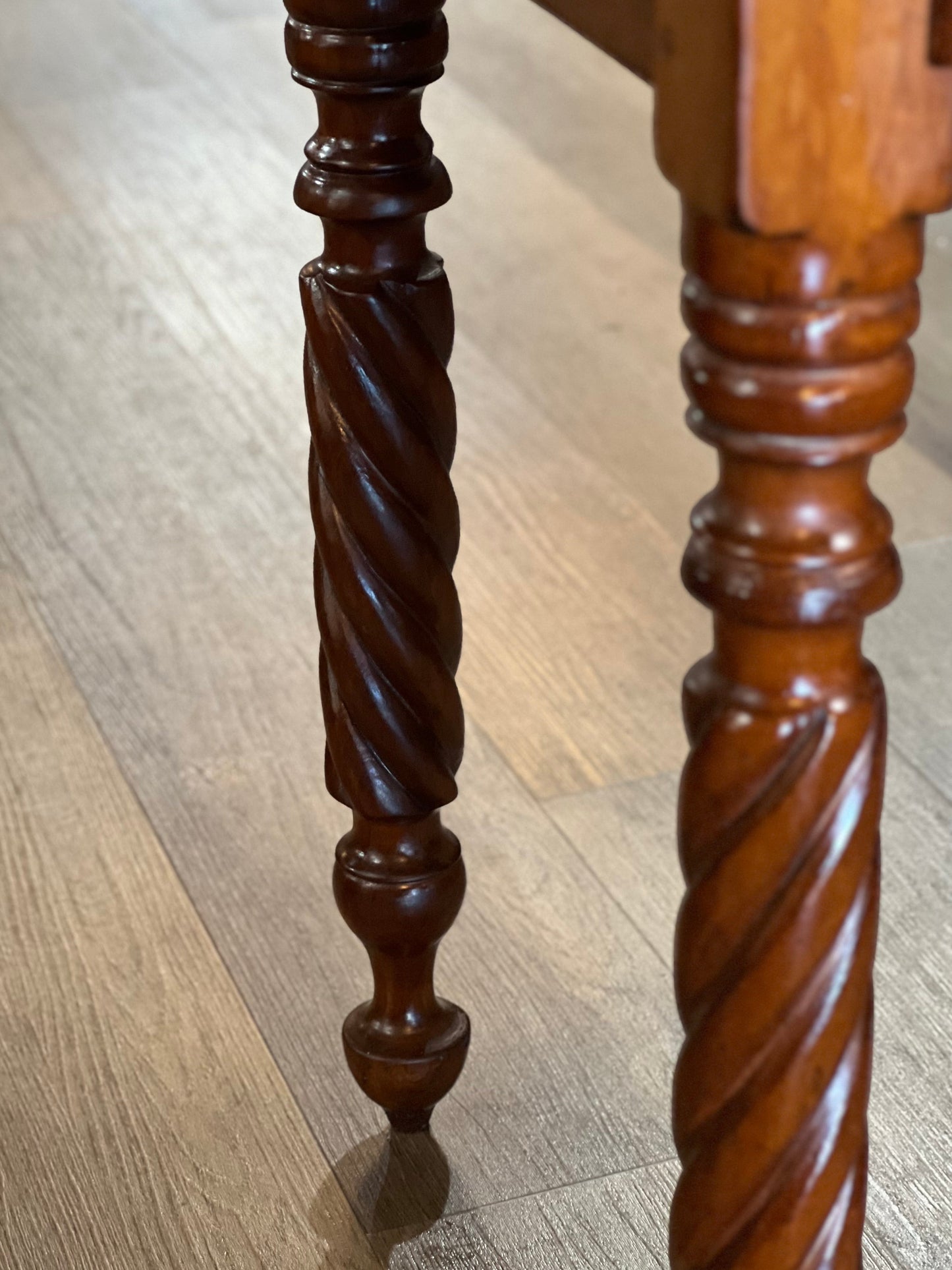 Antique Mahogany Double Drawer Side Table w/ Turned Legs