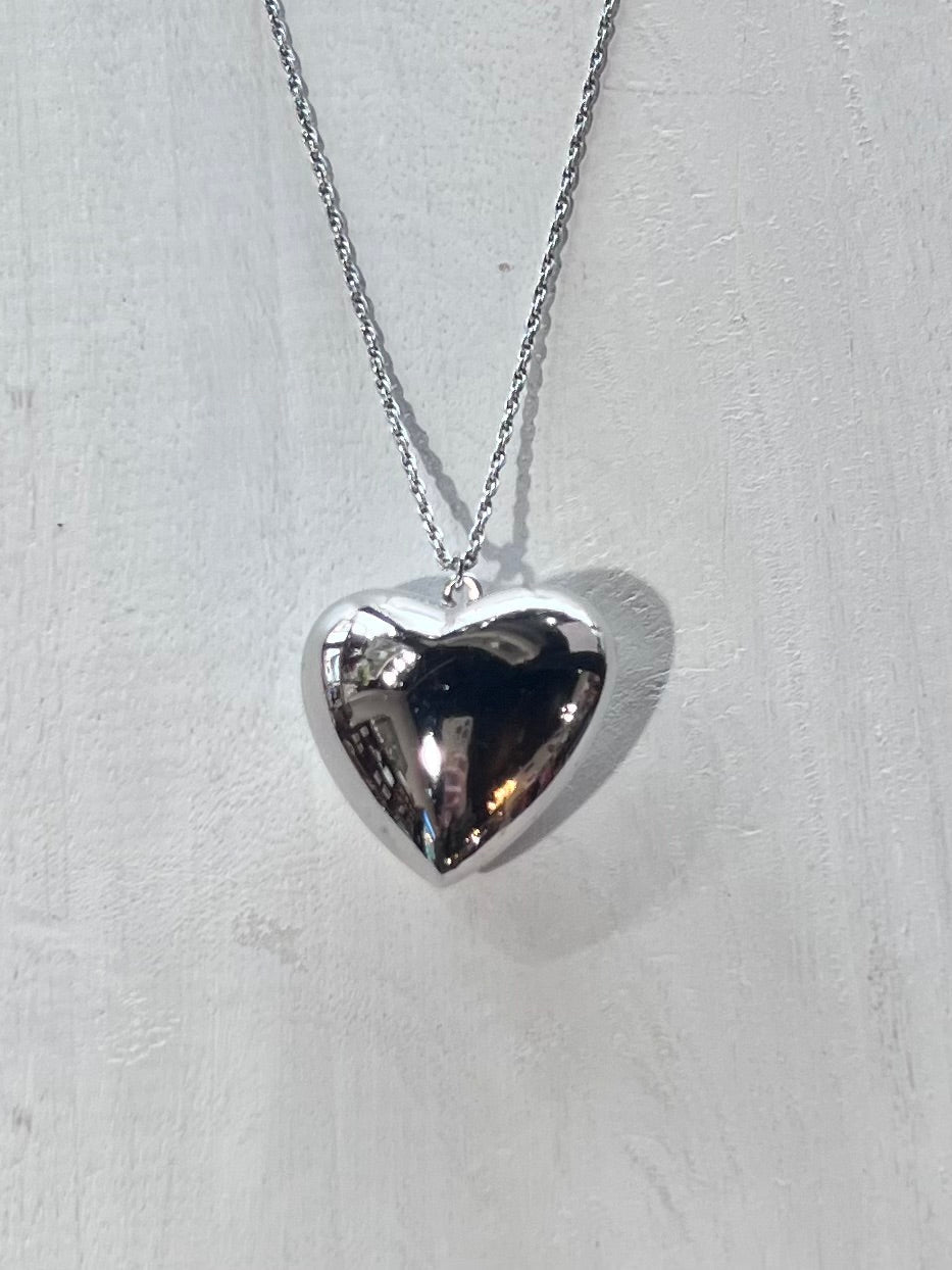 Large Silver-Tone Heart Necklace