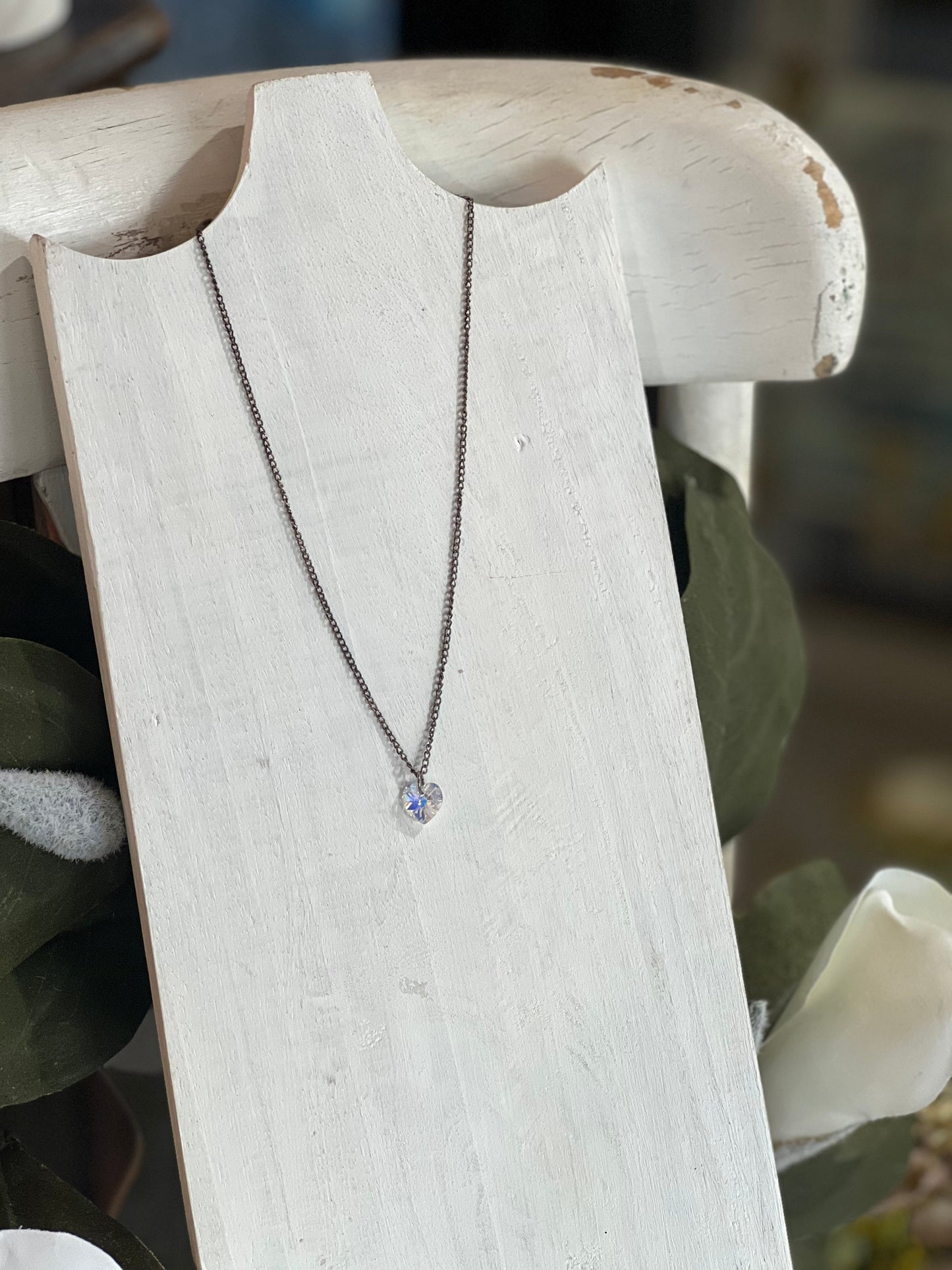 Crystal Heart Necklace with Aurora Borealis Finish
