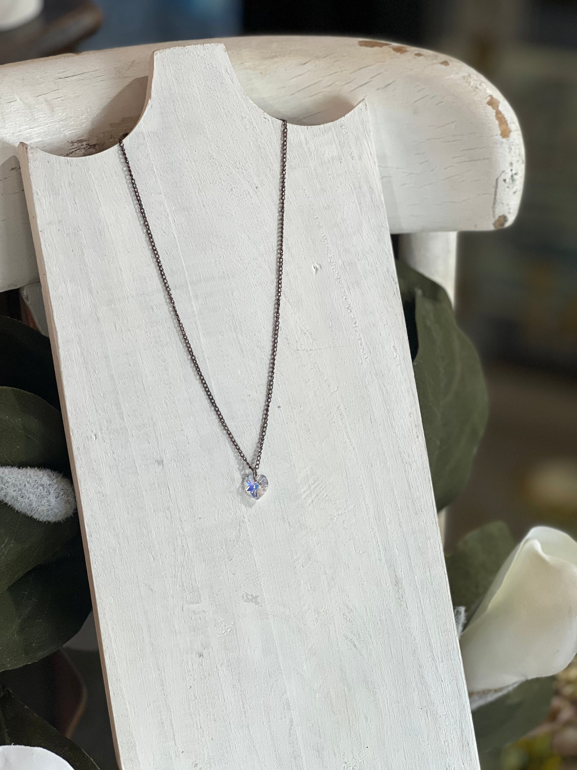 Crystal Heart Necklace with Aurora Borealis Finish