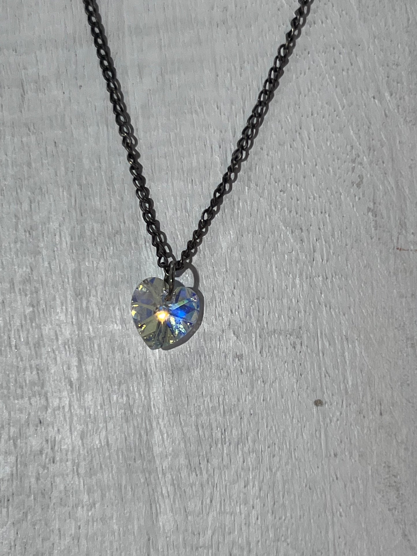 Crystal Heart Necklace with Aurora Borealis Finish