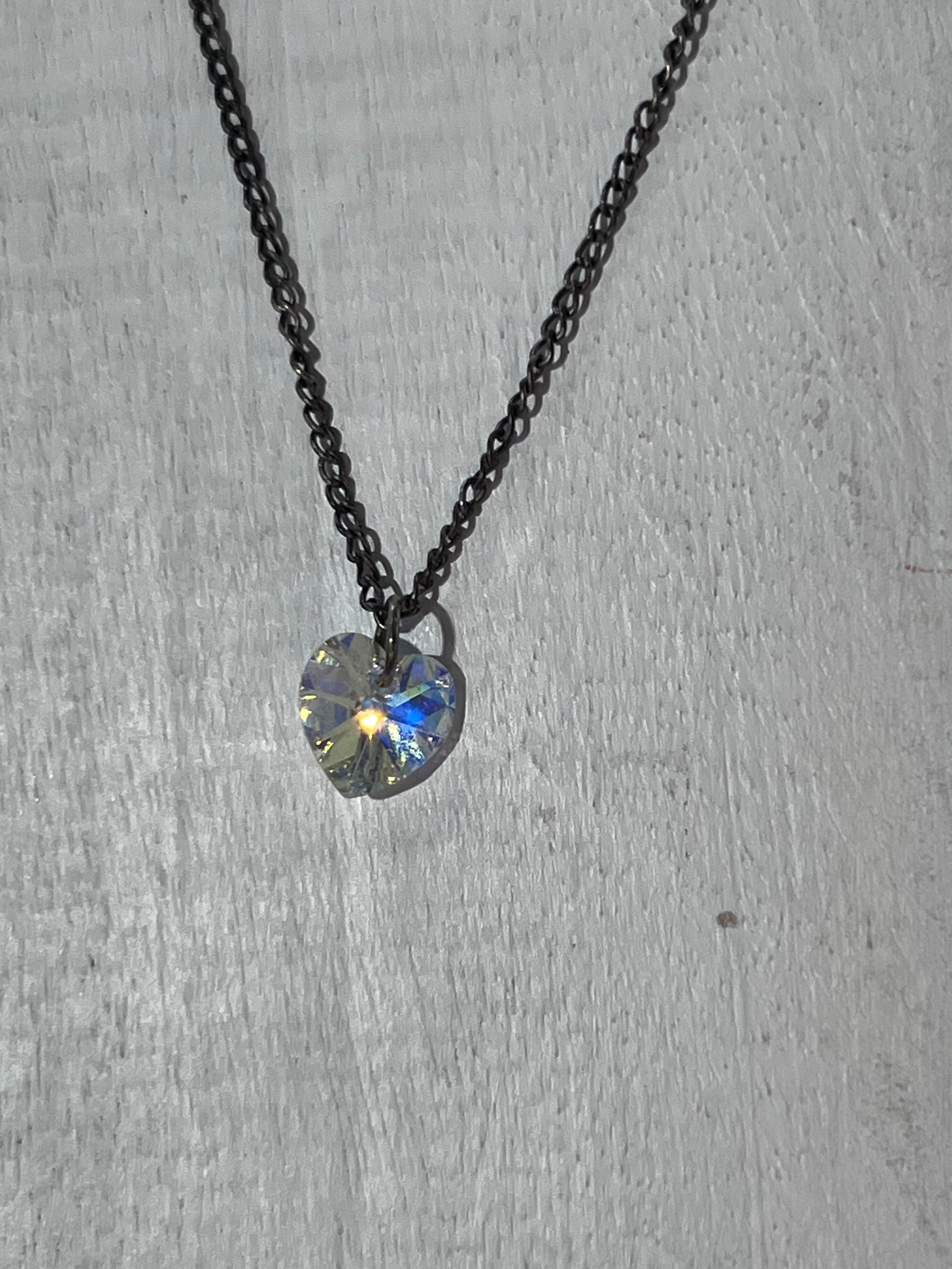 Crystal Heart Necklace with Aurora Borealis Finish