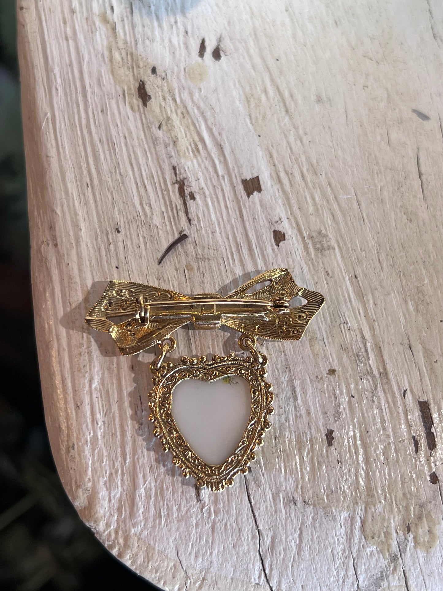 Vintage Bow & Heart Brooch