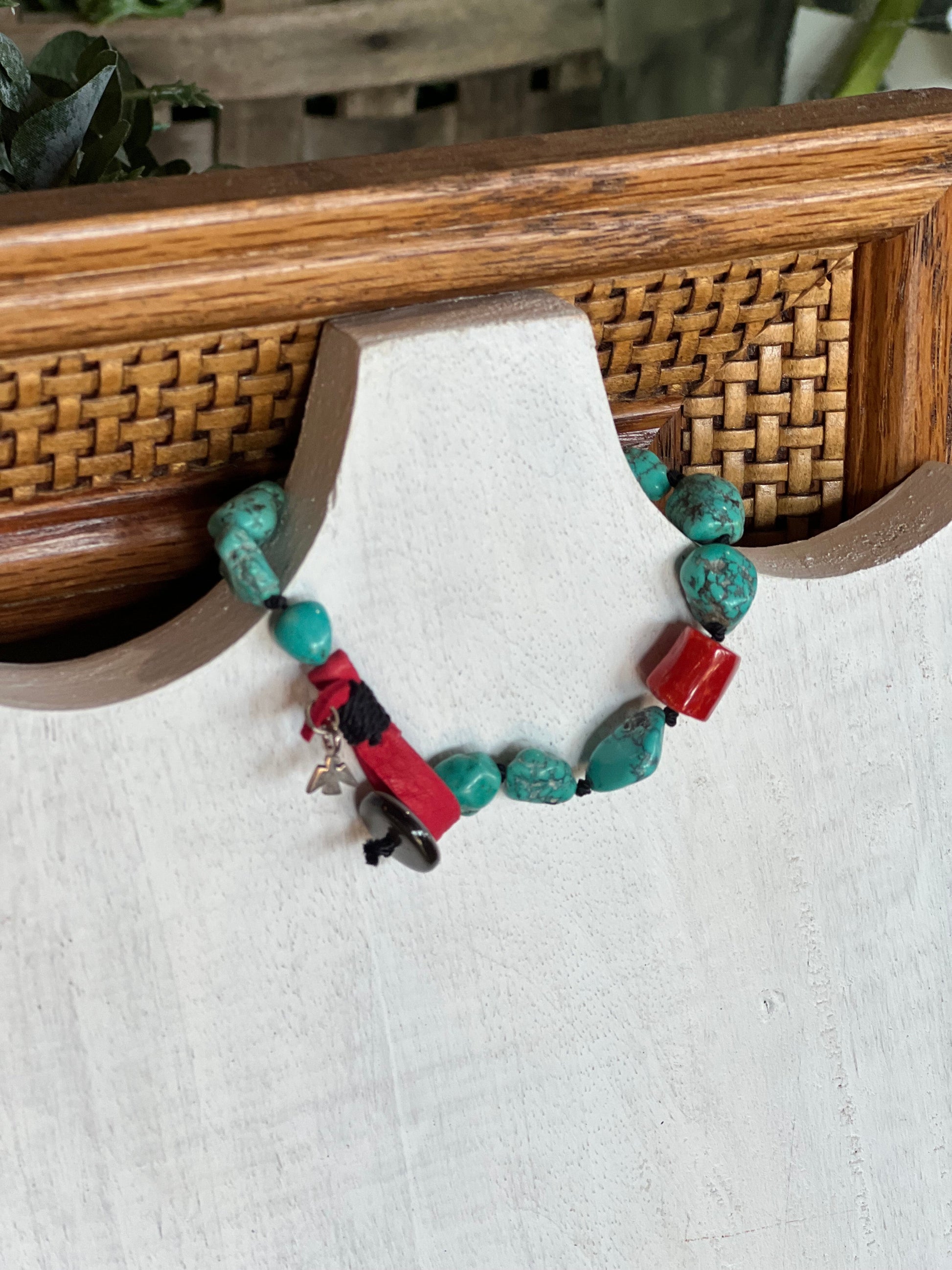 7" Turquoise & Coral Bracelet