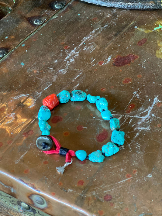 7" Turquoise & Coral Bracelet