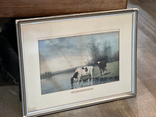 Framed Pastoral Cow Scene