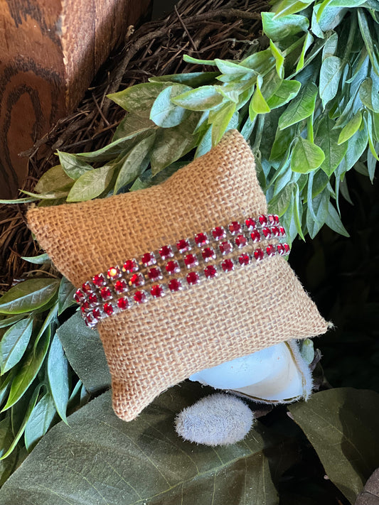 Ruby-Red Triple-Strand Rhinestone Bracelet