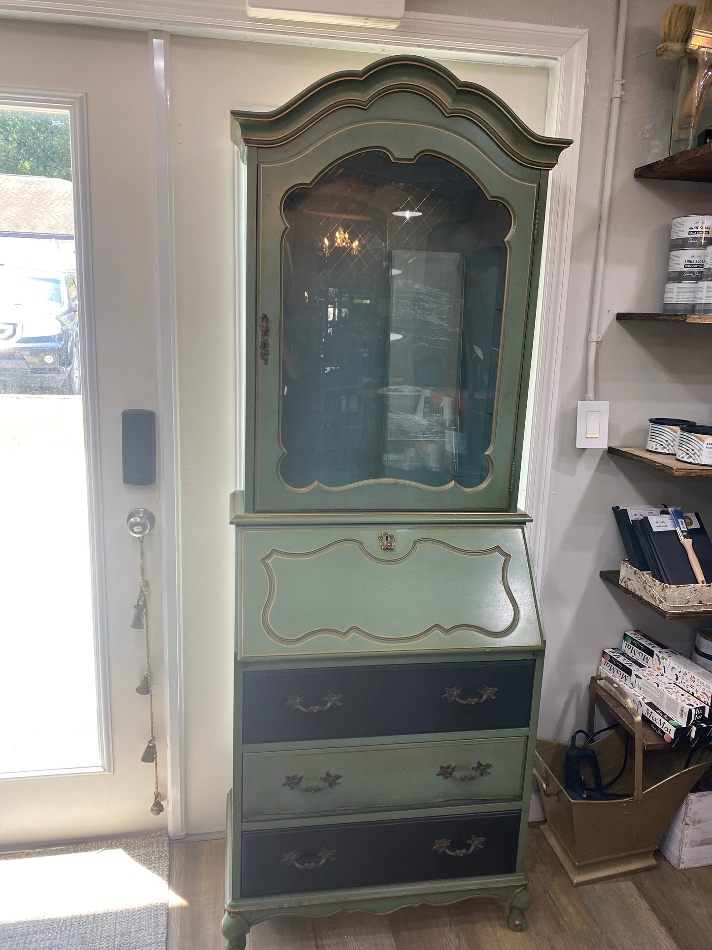Green Secretary with 2 Black Drawers