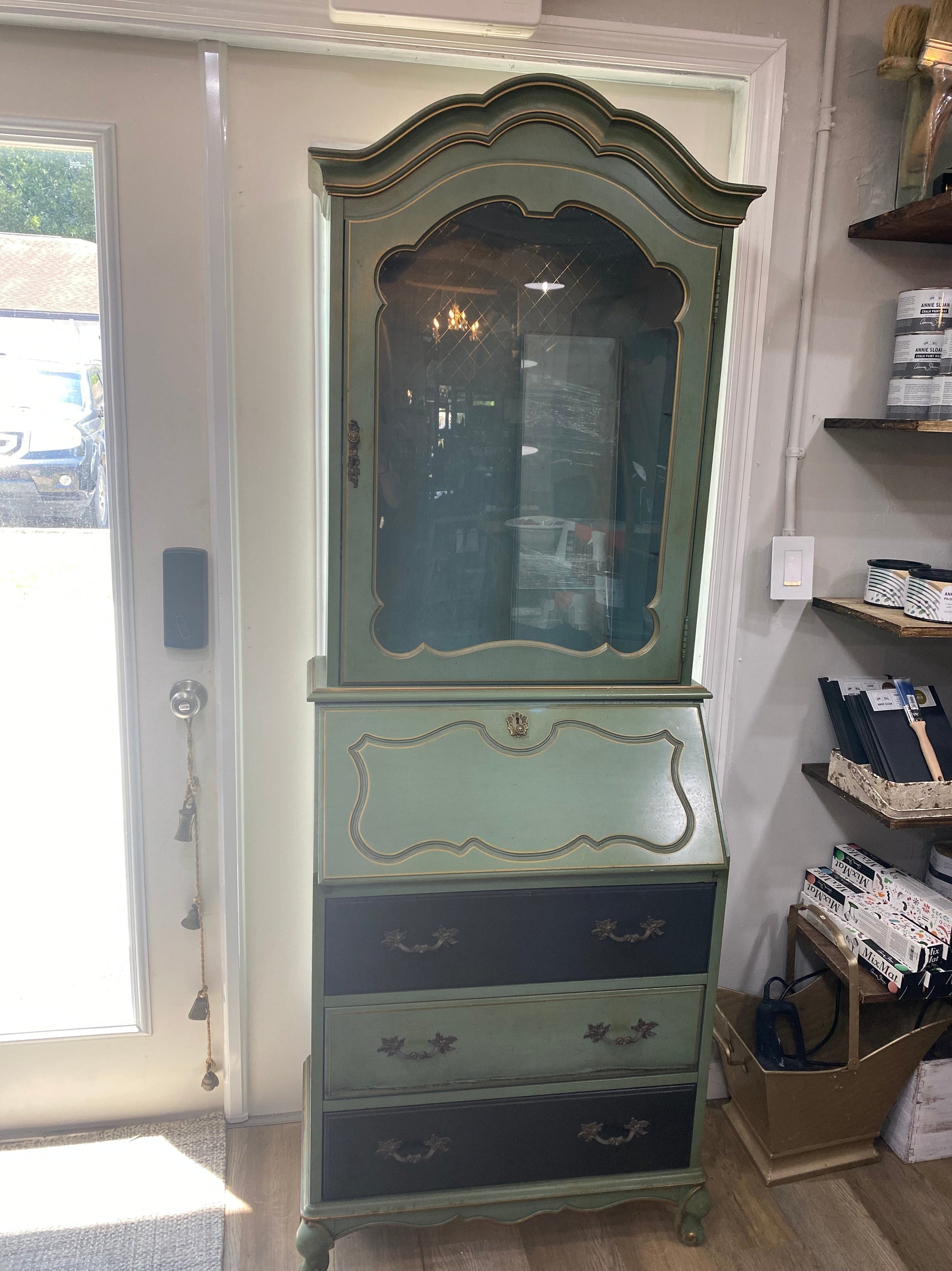 Green Secretary with 2 Black Drawers