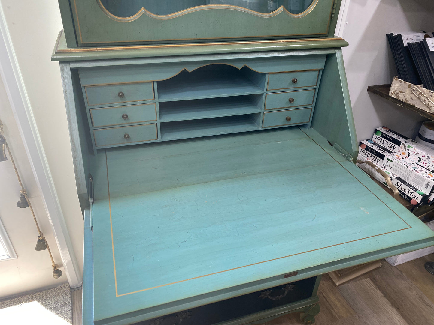 Green Secretary with 2 Black Drawers
