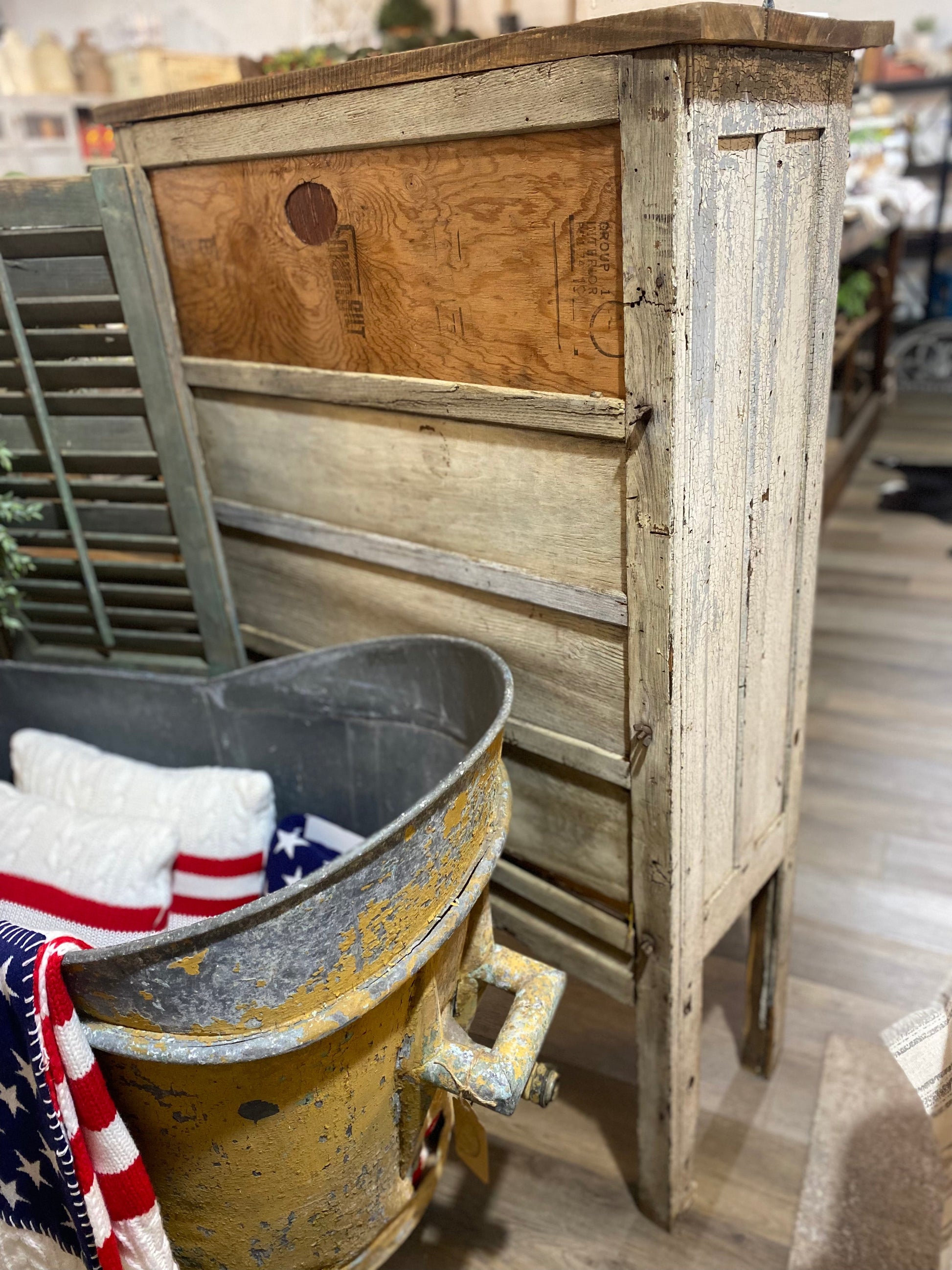 White Chippy Paint Pie Safe with Hammered Tin