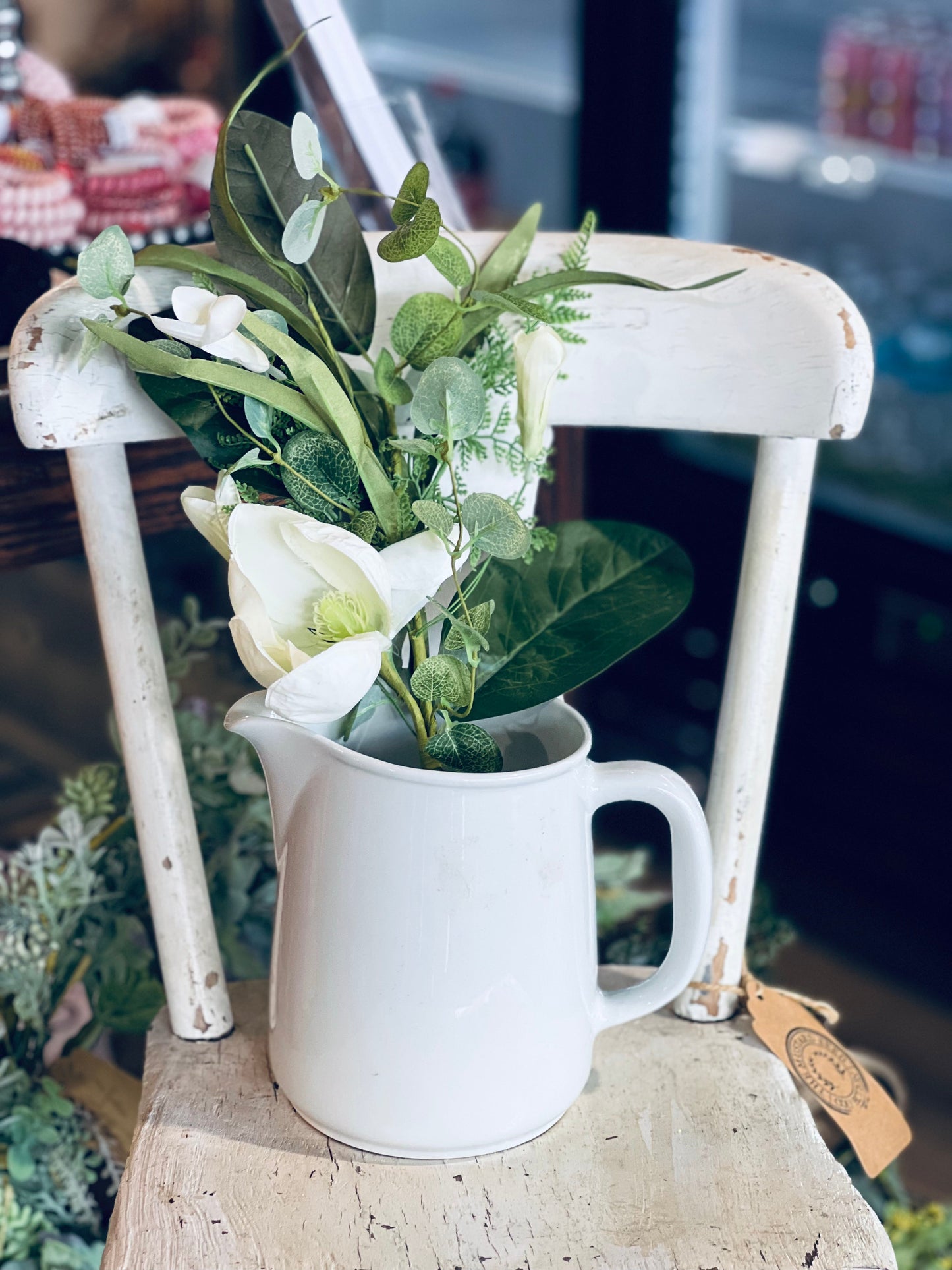 18" Green & White Floral Spray